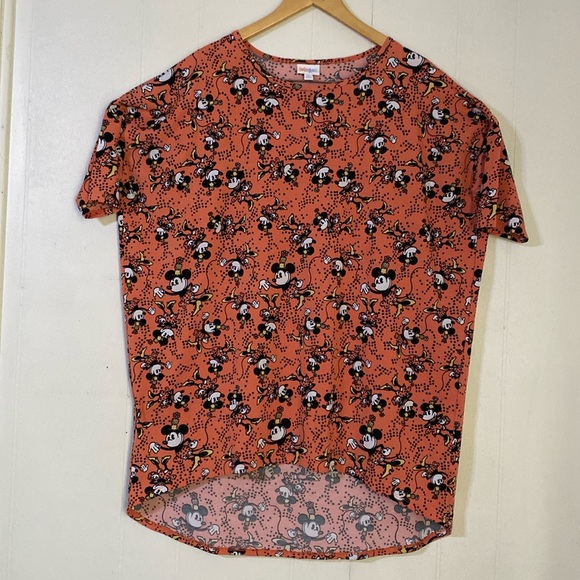 LuLaRoe Tops - Lularoe Women’s Orange Minnie Mouse Short Sleeve Top Size XL Disney Irma Tunic